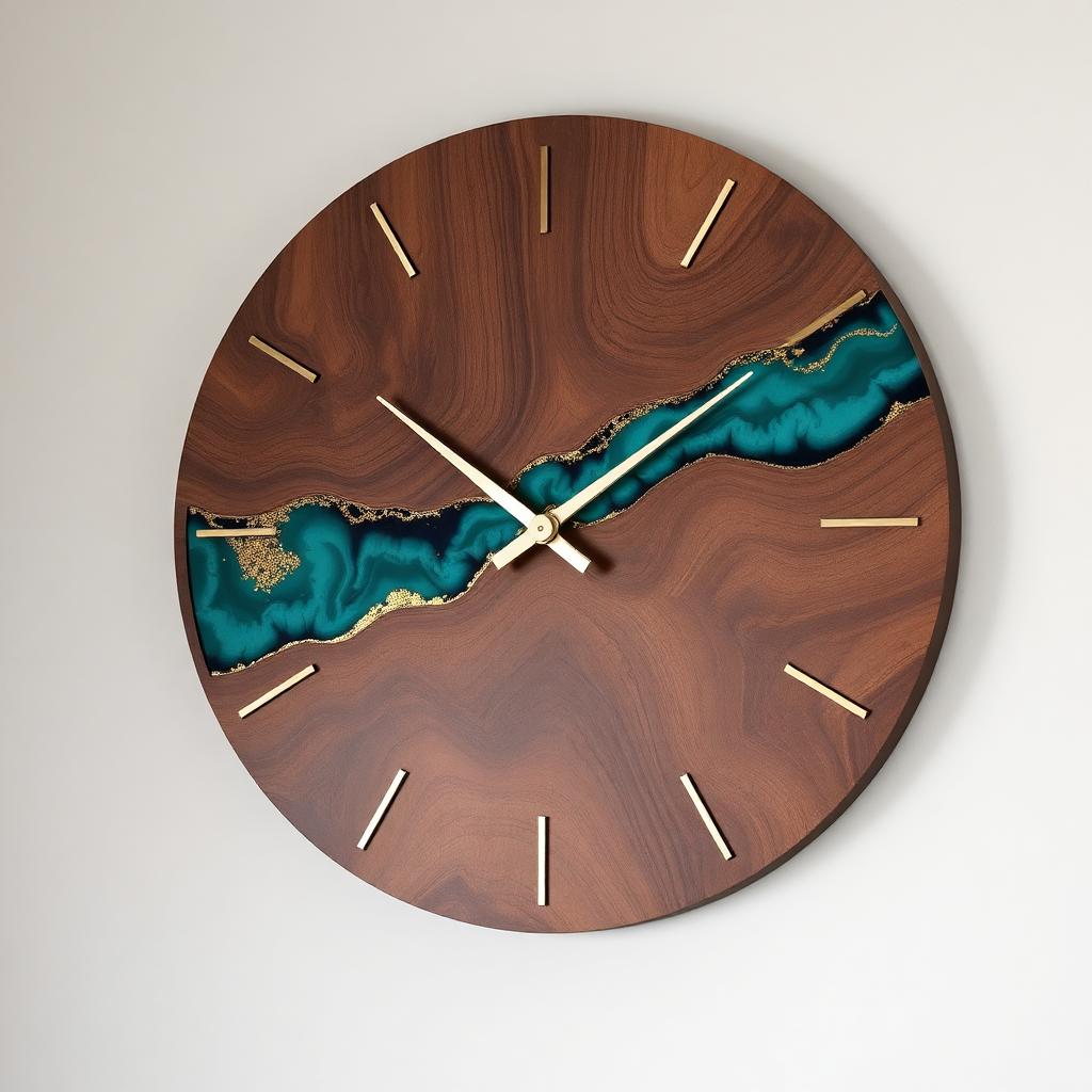 Zegar walnut + teal